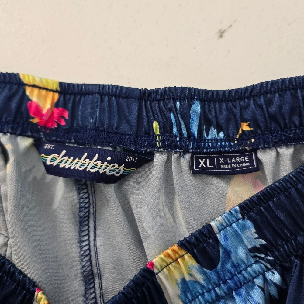 Chubbies Mens XL Navy Blue Rooster Print Satin Lounge Sleep Shorts Boomshakalaka